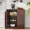 Black Brown Storage Cabinet with Doors 3 Tier Shelves Sideboard Organizer 28.5 Inch